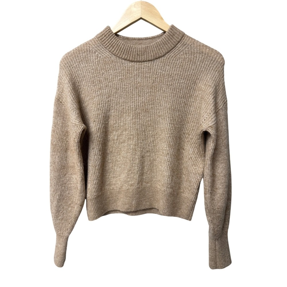 Quince Sweater Women XL/M Tan Merino Wool Baby Alpaca Ribbed Mock Neck‎ Cozy EUC